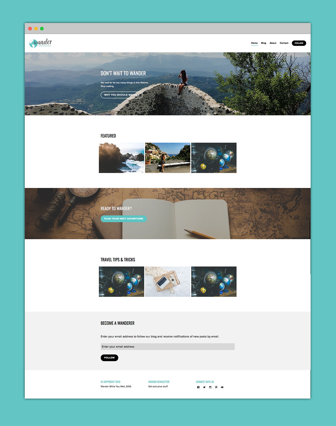 Wander While You Wait Website Design Mockup